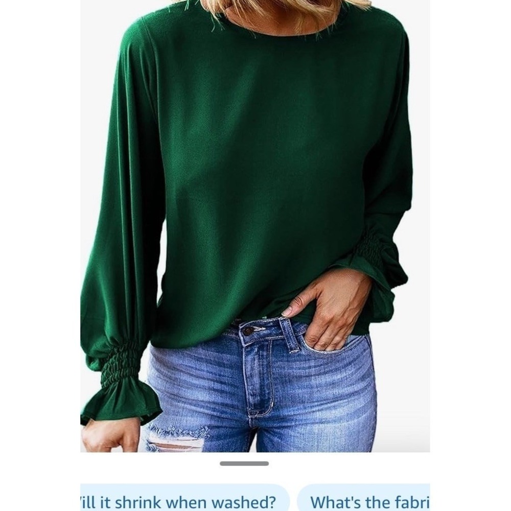 Dakotoo Blouse Women XL Green New Ruffle Bubble Sleeve Long Sleeve Shirt